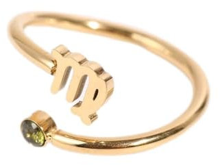 LODMLOER Modischer, Klassischer Offener Ring Mit Geburtsstein-Sternzeichen-Symbol-Design, Damen-/Herren-Horoskop, Himmlisches Astrologie-Set, Damen-Modeschmuck, Geburtstagsgeschenk, Bild, Jungfrau