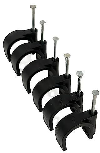 TR Cable® Confezione da 50 fermacavi rotondi neri con chiodi resistenti, durevoli e versatili, ideali per la gestione dei cavi in interni/esterni, 25 mm