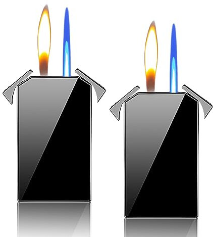 Double Flame Feuerzeug: Sturmfeuerzeug Mit Jetflamme, Nachfüllbar, Windfest und Langlebig - Cooles Gasfeuerzeug für Camping (2 Stück, Ohne Benzin)