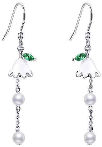 VENACOLY Lily of the Valley Ohrringe 925 Sterling Silber Perlenlilien Blumen Ohrringe Lily of the Valley Schmuckgeschenke für Frauen