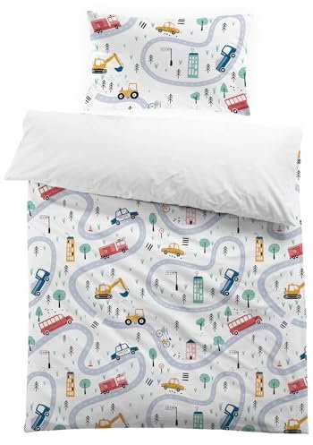 MUSOLEI Bettbezug für Kinderauto, Bettbezug für 90 Einzelbetten, 135 x 200 cm, Mikrofaser, 3D-Druck, 1 Bettwäsche-Set, 1 Kissenbezug, 50 x 75 cm