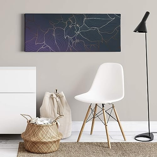A.S. Création Leinwandbild grafische Blätter - Kunstdruck grau - 100x40 cm Querformat - moderne Wanddekoration Schlafzimmer Wohnzimmer Küche - Bild auf Keilrahmen