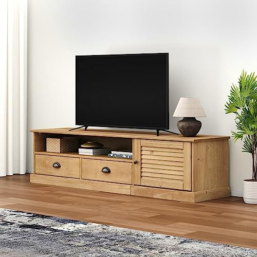 Homgoday Mobile Porta TV Vigo 156x40x40 cm in Legno Massello di Pino, Mobile Porta TV Mobiletto Basso per TV per Tavolino da Salotto Industriale Supporto TV Soggiorno