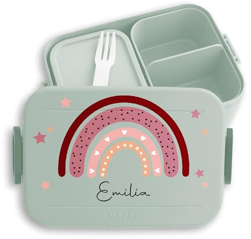 Kinder Bento Box Midi für Mepal Bentobox - Brotbox Regenbogen Lunchbox Rainbow mit Namen I - 900 ml - Sage Grün - brotdose kindergarten vesperbox mädchen schule personalisierte geschenke kind
