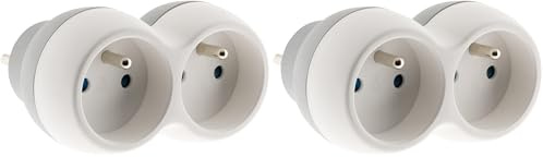 Multiprise 2 Prises pour façade - Biplites - 2x16A - Gris/Blanc - Gamme Boléa - Zenitech (Lot de 2)