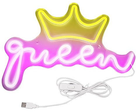 Insegna Al Neon Queen, Insegna Luminosa Al Neon a LED Alimentata Tramite USB per Decorazioni per Feste in Camera da Letto, 11x15,7