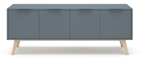 Calicosy - Meuble TV 4 Portes Vert Kaki et Pin Massif Pisco - MDF/Pin Massif - pour Salon, Salle à Manger - l40 x L140 x H53 cm
