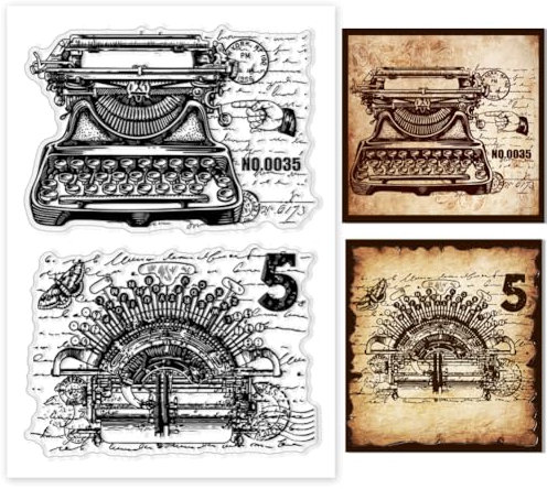 PH PandaHall Schreibmaschinen Klarstempel Für Die Kartengestaltung Vintage Retro Maschinen Gummistempel Transparent Bastelstempel Siegelstempel Für DIY Scrapbooking Stempel Papier Fotoalbum Basteln