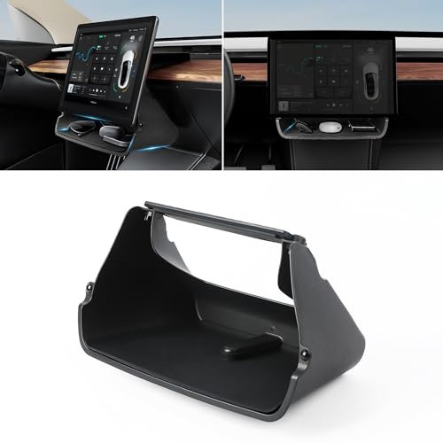 AOLEAD Tesla Center Console Organizer Tray:Under Screen Magnetic Storage Box (B-for Model Y 2024-2020/Model 3 2023-2017-GREY)