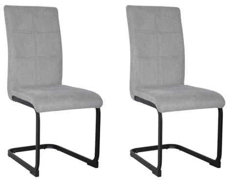 Meubletmoi Lot de 2 chaises matelassées capitonnées en Tissu Gris avec Dossier Haut et Pied Luge en métal Noir - Contemporain Chic - Verdi