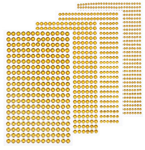 sourcing map 1792 Pcs 4 Sheets Gold Rhinestone Stickers 3/4/5/6 mm Self Adhesive Rhinestones Gems for DIY Decoration Craft Face Eye Nails Hair Make Up