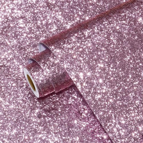 Yullpaper Glitzer Tapete Rosa Möbelfolie Selbstklebend Glitzer Schrankfolie Wand Tapeten Wohnzimmer Selbstklebende Folie Möbel Tapete Kinderzimmer Rosa Klebefolie für Schrank Tisch 40cm X 800cm