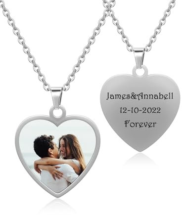 AllerPierce Personalisierte Foto Runde Herz Halskette mit Gravur Edelstahl Halsschmuck Geschenk für Damen Herren (Herz)