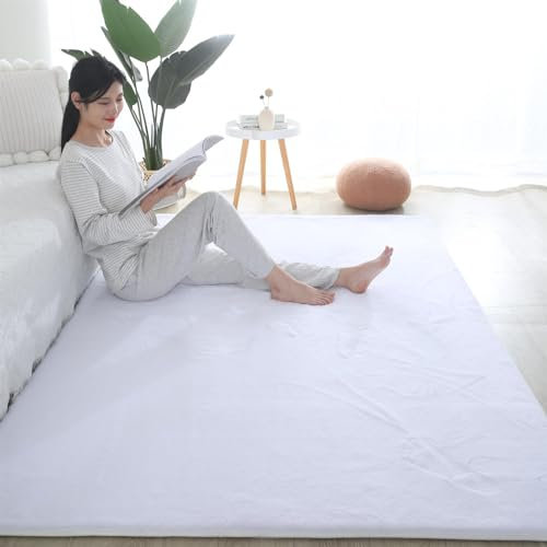 Guetto Hochflor Teppich Wohnzimmer Kunstfell Super Softes Kaninchenfell Imitat, Luxus Super Soft Fellteppich Plush,Weiß,80x150 cm