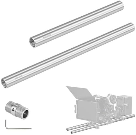 NEEWER Stainless Steel 19mm Support Rod Set, 8/20cm and 12/30cm Heavy Duty Rail Rods with Extension Connector for Professional Filmmaking Camcorder, Video Camera, Cinema Camera, SR014