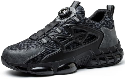 YisiNP Sicherheitsschuhe Herren Arbeitsschuhe Damen Atmungsaktiv Komfort Turnschuhe Stahlkappenschuhe rutschfeste Drehknopf 3S Schutzschuhe