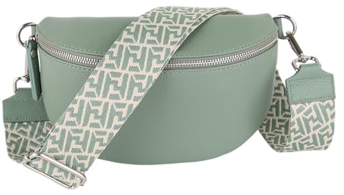 MIRROSI® Bauchtasche Damen, Echtleder, Made in Italy, Umhängetasche, Brusttasche, Crossbody Bag (1 Tasche & 2 Gurte) (Mint (Netz), Mittelgroße Tasche (25x16x7cm))