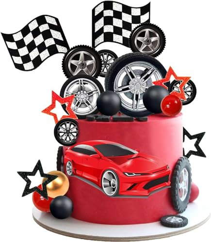 Racing Car Cupcake Toppers, Cars Torte Topper, Auto Cupcake Toppers, Rennwagen Tortendeko Geburtstag, Rennwagen Kuchen Deko, Auto Kuchen Toppers, Geburtstag Tortendeko Cars (Rot)
