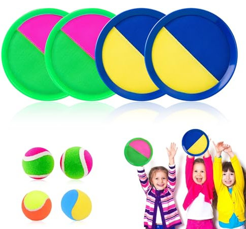Moorstdel Toss e Cattura Gioco della Palla Set, Gioco La Palla in Velcro con 4 Pagaie e 4 Palle, Cattura Racchette Palline Set, Gioco Palla Velcro per Feste, Giardino, Famiglia