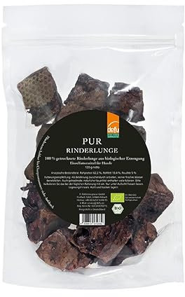defu Hundesnack | 6 x 120 g | PUR Bio Rinderlunge getrocknet | Natürlicher Premium Bio Kausnack für Hunde