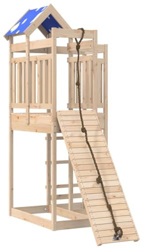 vidaXL Spielturm, Klettergerüst mit Kletterwand Seil, Kinder Kletterturm Spiel-Zubehör für Garten, Holz Spielplatz Spielhaus, Massivholz Kiefer