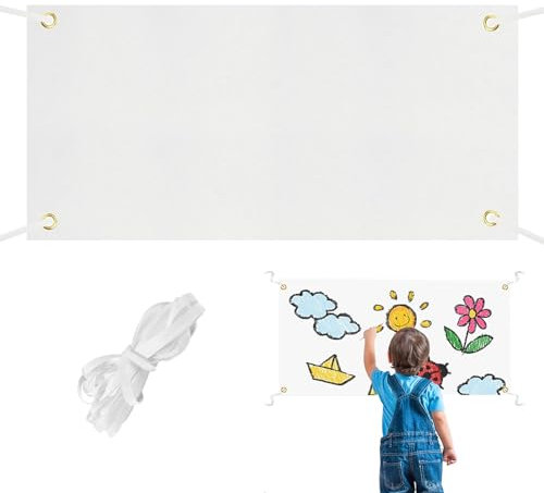 HESUSUSI Blanko Banner Weiß, 180 X 100cm Banner Blanko Leinwand Banner Weiß Zum Bemalen Großes Leeres Banner Mit 6m Hängendem Seil für Diy Painting Geburtstag Weihnachten Bussiness Aktivitäten Display