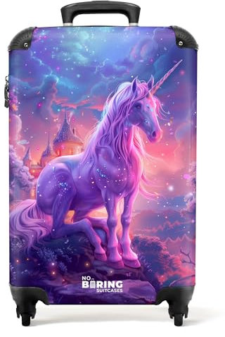 NoBoringSuitcases.com Valise Enfant, Valise Cabine, Valise Enfant Fille, Bagages Enfant, Valise Enfant Roulette, Valise Fille, Valise pour Enfant, Valise Cabine 55x35x25cm (Licorne - Violet)