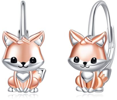 Fuchs Ohrringe 925 Sterling Silber Leverback Creolen - Süßer Schmuck Geschenke für Damen Teenager
