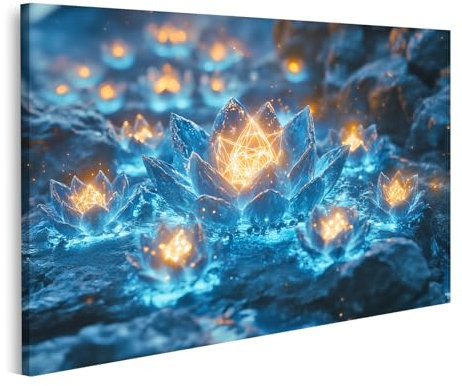 islandburner Cuadro sobre lienzo Flores de cristal brillantes iluminan la oscuridad Imágenes murales Póster