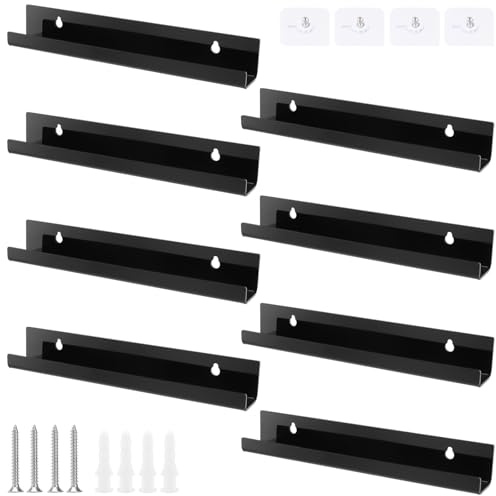 JIEHIN 8 unidades de soporte de pared de vinilo acrílico sin taladrar, 30 cm de color negro, soporte de pared flotante, estantería de pared de acrílico para placas y fotos, estantería, revista
