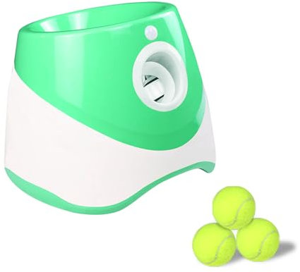 YUYTE Ballwerfer für Hunde, Automatischer Ballwerfer für Hunde mit 3 Bällen, Interaktiver Tennisballwerfer für Hunde, Ballwurfmaschine für Haustiere Zum Spielen Im Innen- und (hellgrün)