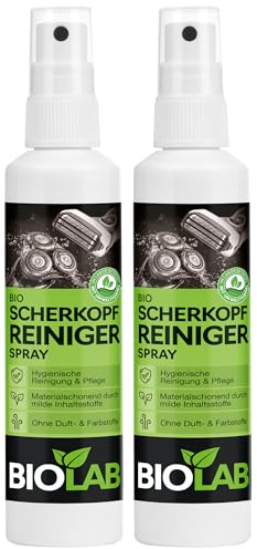 BIOLAB Bio Scherkopfreiniger Spray (2 x 100ml) Scherkopf Reinigungsspray zur Reinigung von Rasierer und Haarschneidemaschine - Clipper Spray