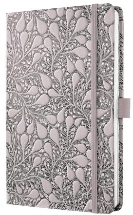 Sigel JN361 Notizbuch A5 liniert, Tagebuch Jolie, Hardcover, Gummiband, Stifteschlaufe, Einstecktasche, schwarz, rose, vegan, aus nachhaltigem Papier