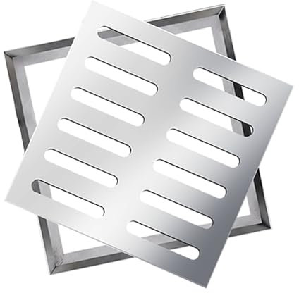 Abflussgitter mit Rahmen,Quadratische Kanalgitter Gitter,Regenwasserbrunnenabdeckung Abfluss aus Edelstahl 304,Abflussabdeckungen für den Außenbereich,Dicke 2mm (200x200x20mm)