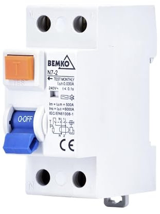 Interruptor diferencial AC 2P 63A 300mA, protege circuitos eléctricos contra sobrecargas y fugas de corriente, ideal para seguridad doméstica.
