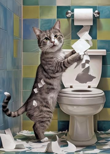 Jigsaw Puzzles 1000 Pieces for Adults, Bathroom Kitten Adult Puzzle, 1000 Piece Puzzles, Cat Unraveling a Toilet Paper Roll Puzzle Jigsaw Educational Toy Finished Size 19.5 x 27.5 Inch