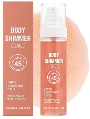 Sonnenöl mit Schimmer-Effekt SPF45/PA+++, Wasserfestes Körperöl mit Glanzpartikeln, Vitamin E Feuchtigkeitsboost, Leichtes Nicht-Fettendes Öl für Natürlichen Glow, 100ml (1)