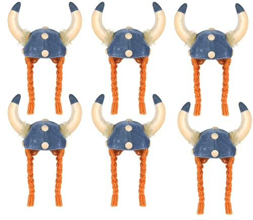 FNA FASHIONS Viking Helmet Hat with Braided Ginger Plaits and Horns – Unisex Adult Soft Fabric Fancy Dress Costume Accessory-Perfect for Halloween, Themed Parties, and Cosplay