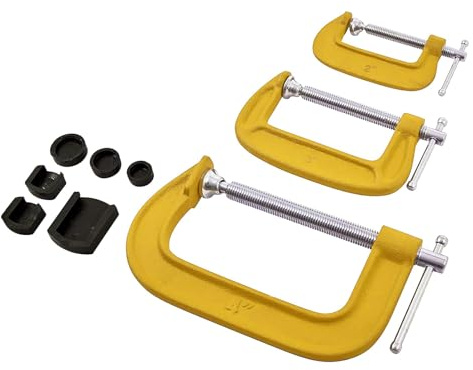 3 Piece G-Clamp Set with Soft Jaw Pads 2 3 4 | Heavy Duty 50mm, 75mm, 100mm Woodworking G-Clamps