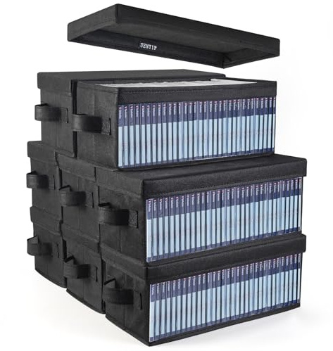 UENTIP 8-Pack CD Storage Box,CD Storage Case With Clear Window,For Home&Car | CD/DVD Storage Organizer,Non-Woven Fabric,Carry Handle,Holds 256 Full Jewel Case CDs,512 Slim Case CDs,or 1400 Sleeved Discs