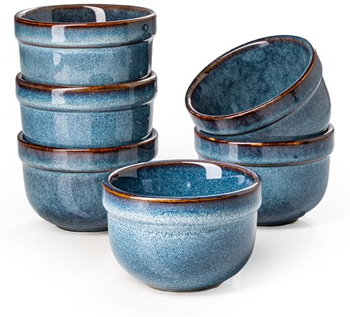 Ramekins Set of 6, 6oz Creme Brulee Ramekins/Baking Dishes/Dipping Bowls, Baking Sets for Custard, Pudding, Souffle Cups, Microwave & Dishwasher Safe
