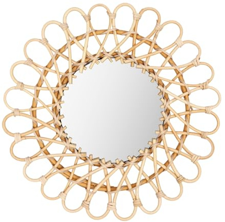 Coniaio Runder Wandspiegel aus Rattan Handgefertigt Boho Deko Spiegel Natur Rattan Geflochten Wanddekoration für Wohnzimmer Schlafzimmer Badezimmer Bauernhaus Stil 40cm Gesamt mit 20cm Spiegelglas