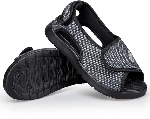 Gaatpot Sandali per Diabetici Donna Scarpe Ortopediche Uomo Larghi a Strappo Sandali Riabilitativi Regolabili Apertura per Piedi Gonfi grigio EU41