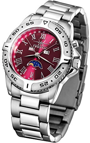 FIREFOX Mondphasenuhr FFS01-505 Sunray rot massiv Edelstahl Damenuhr Herrenuhr Armbanduhr Sicherheitsfaltschließe 10 ATM wasserdicht Miyota 6P80 Werk