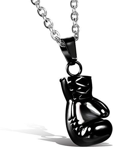 JewelryWe Schmuck Edelstahl Herrschsüchtige Boxhandschuhe Männer Anhänger mit Halskette, Herren Kette, Schwarz, mit Geschenk Tüte