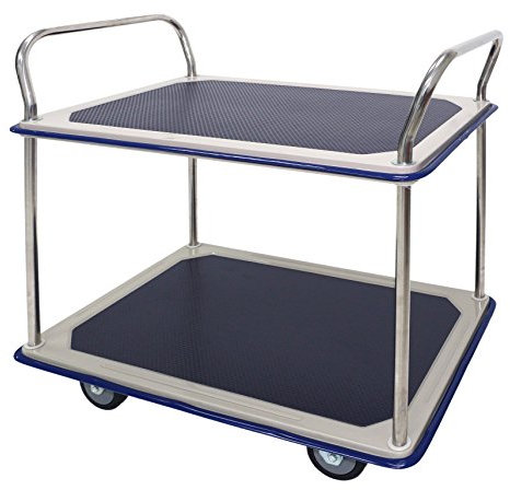 T-EQUIP TW-220 Etagenwagen, verchromt, 2 Etagen, LxBxH: 914 mm x 610 mm x 950 mm, Tragfähigkeit 370 kg, Edelstahl/Blau