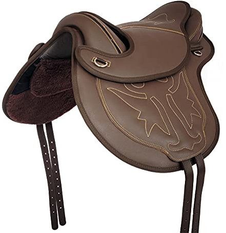 A&M Reitsport Baumloser Wanderreit Sattel TRISHUL aus Nubuckleder Braun, mit Klettkissen, Größe:17 Zoll