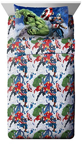 Marvel Avengers Blue Circle Twin Sheet Set- 3 Piece Set Super Soft and Cozy Kid’s Bedding Features Captain America, Hulk, Iron Man, and Thor- Fade Resistant Microfiber Sheets (Official Marvel Product)