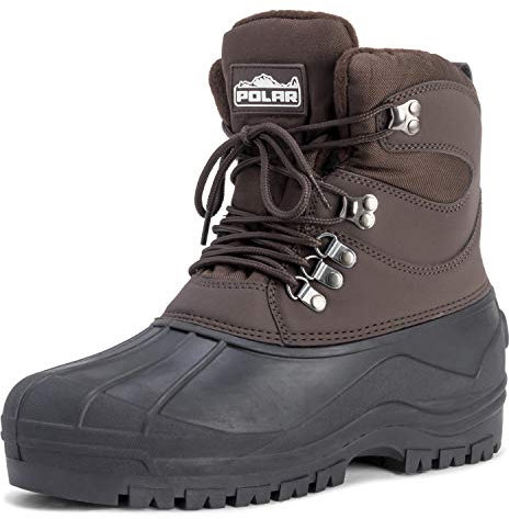 Polar Uomo Short Rete Di Nylon Anatra Impermeabile Suola Allacciare Inverno La Neve Stivali - Marrone - UK11/EU45 - YC0440