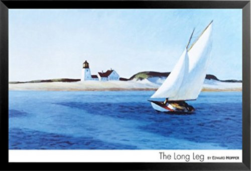 buyartforless Gerahmtes Poster The Long Leg von Edward Hopper, 61 x 91 cm, Segelbild, Meer, Leuchtturm, Sanddünnen